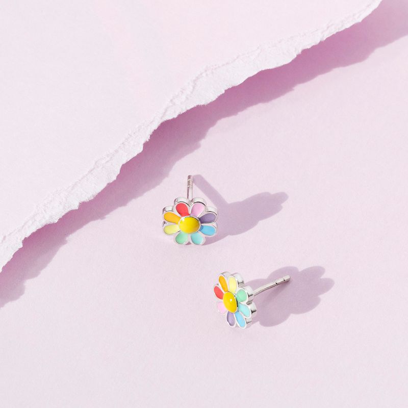 Girls' Rainbow Daisy Standard Sterling Silver Earrings - In Season Jewelry, 5 of 7