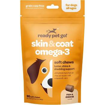 Ready Pet Go Skin & Coat Omega-3 Health Chews, Nourishing Omega-3 Fish Oil for Dogs Skin & Coat and Heart & Joint Support, Fish & Cheese Flavor, 90ct