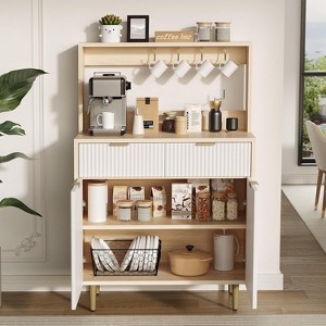 Fluted Sideboard Buffet Cabinet with Storage, Modern Coffee Cabinet with 2 Drawers & Adjustable Shelves, Wood Buffet Console Table - 1 of 4