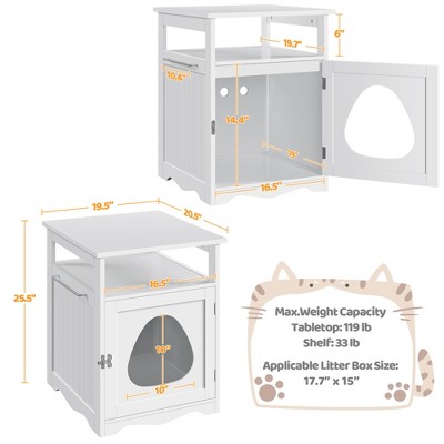White Wooden Cat Litter Box Enclosure with Open Shelf