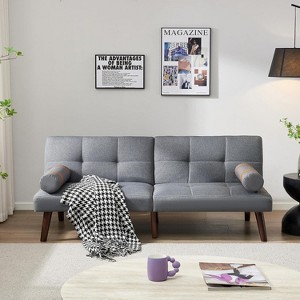 Acekool Convertible Futon Sofa Bed, Linen Recliner Couch with Wood Legs, Adjustable Backrest, Folding Armless Sleeper for Living Room, Grey - 1 of 4