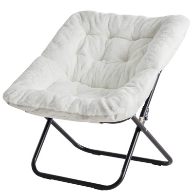 FONTOI Faux Fur Folding Lounge Chair Plush Padded Seat with Sturdy Frame for Bedroom Dorm or Relaxing Reading Corner, White, 28.35"*29.92"*31.5"
