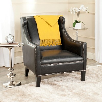 Antique Black Faux Leather Club Accent Chair