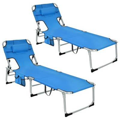 Costway Set Of 2 Beach Chaise Lounge Chair Folding Reclining Chair With ...