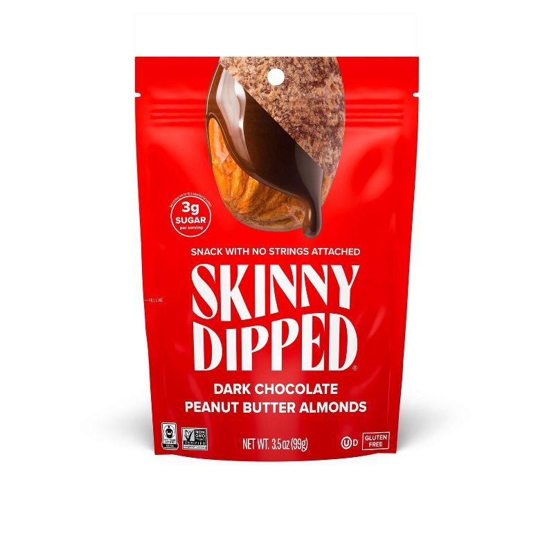 SkinnyDipped Candy Dark Chocolate Peanut Butter Almonds - 3.5oz, 1 of 14