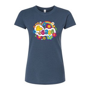 Women's - Peanuts - Peace Floral & Colorful Woodstock Fitted Graphic T-Shirt - 1 of 3
