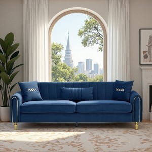 ORRD 87.4" 3-Seater Upholstered Sofa with Throw Pillows, Pocket Spring Comfort & Metal Legs for Modern Living Room - 1 of 4