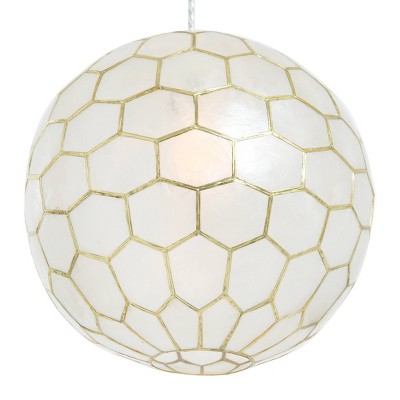 Gold and White Capiz Honeycomb Globe Pendant Light