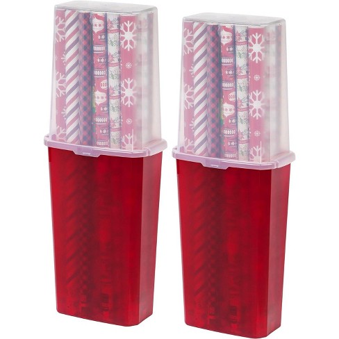 IRIS USA 40" Wrapping Paper Storage Box Container, Clear/Red - image 1 of 4