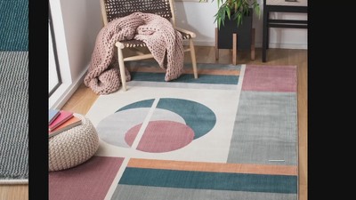 Beige and Dark Teal Abstract Square Area Rug