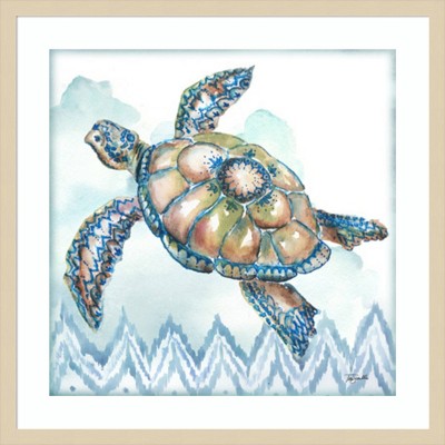Boho Shells I Sea Turtle 25" Brown Wood Framed Wall Art