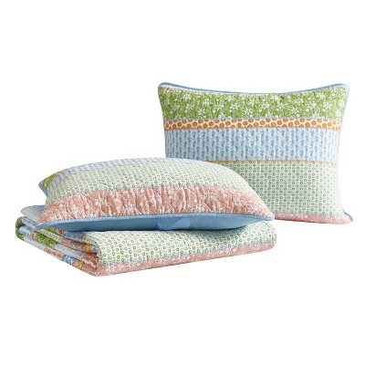 Bohemian Bliss Reversible Cotton Quilt Set in Chambray Blue, Full Size