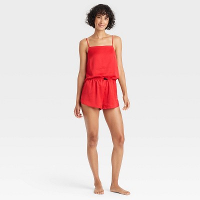 Women's Satin Cami Top and Shorts Pajama Set - Auden™ Red S