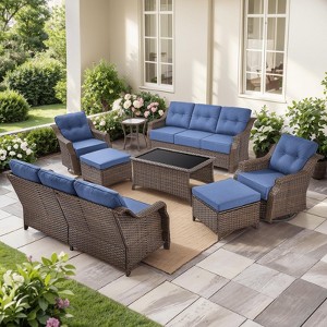 Gymojoy Outdoor Sofa Swivel Chair Ottoman with Coffee Table Patio Funiture Set - 1 of 4