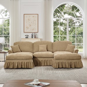Modular U-Shaped Sectional Sofa with Flared Arms, Removable Ruffles Pleats Skirts & Movable Ottomans, Upholstered Chenille Deep Seat Cloud Sofa - 1 of 4