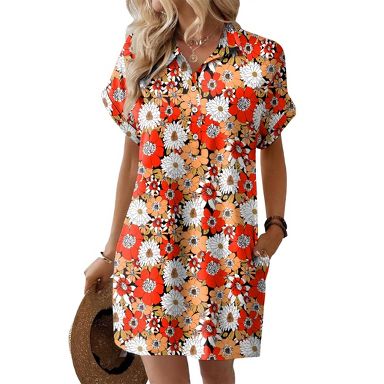 Zeagoo Summer Dresses for Women 2026 Midi Boho Casual Dress Ladies Aline Long Beach Vaction Clothes-White Red Orange Floral-Large : Target