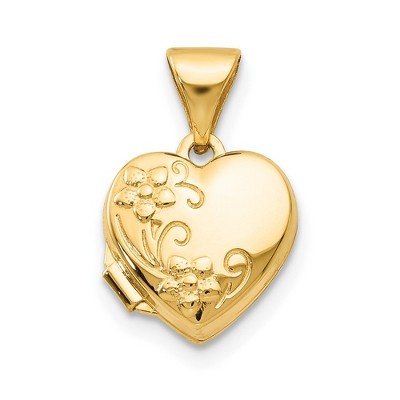 Black Bow Jewelry 14k Yellow Gold 10mm Textured Floral Heart Locket