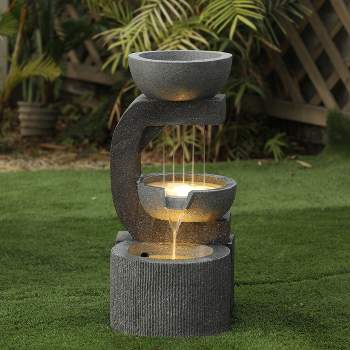 LuxenHome Gray Resin Raining Water Sculpture Outdoor Fountain with LED Lights