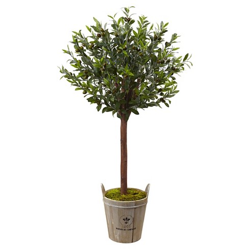4.5' Olive Topiary Tree with European Barrel Planter - Nearly Natural - image 1 of 4