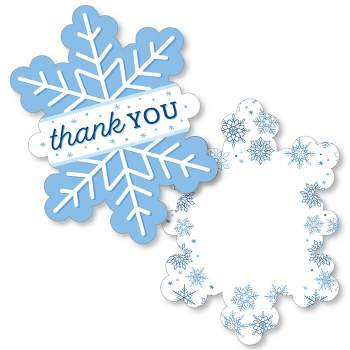 Big Dot of Happiness Blue Snowflakes - Shaped Thank You Cards - Winter Holiday Party Thank You Note Cards with Envelopes - Set of 12