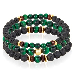 Crucible Men's Green Tiger Eye Stone with Hematite, Lava and Wood Bead Stretch Bracelets - 1 of 4