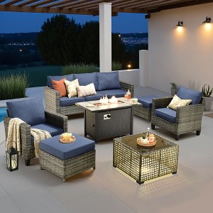 XIZZI Outdoor Sectional Sofa Set, Modular Outdoor Wicker Sofa Set with Optional Solar Table, Ottomans or Fire Pit in 6 Colors, All-Weather Design - 1 of 4
