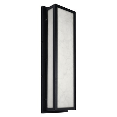 YANSUN 25 in. 30-Watt Black Outdoor Rectangle Hardwired Integrated LED Lantern Wall Sconce with Resin Shade 3000K Waterproof