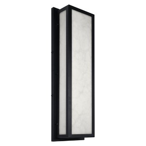 YANSUN 25 in. 30-Watt Black Outdoor Rectangle Hardwired Integrated LED Lantern Wall Sconce with Resin Shade 3000K Waterproof - 1 of 4