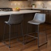 HomeRoots Set of Two 29" Charcoal and Black Faux Leather and Steel Counter Height Bar Chairs - 2 of 4
