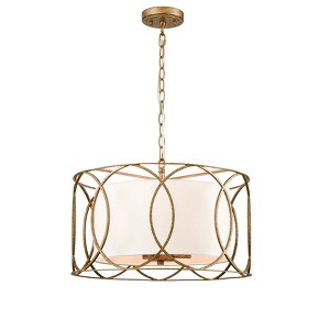 Claxy Modern Drum Chandelier Brass Fabric 3-Light Dining Room Pendant - 1 of 4