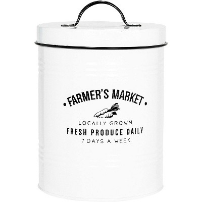 Amici Home Farmers Market Metal Storage Canister White with Fresh Produce Design, Copper Colored Lid & Side Handles, Handwash Recommended, 76 oz.