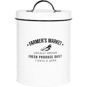 Amici Home Farmers Market Metal Storage Canister White with Fresh Produce Design, Copper Colored Lid & Side Handles, Handwash Recommended, 76 oz. - 1 of 4