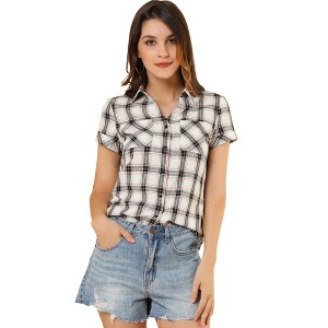 INSPIRE CHIC Women's Classic Short Sleeve Button Down Plaid Shirt - 1 of 4