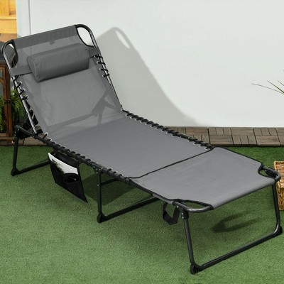 Gray Mesh Folding Outdoor Chaise Lounge with Reclining Backrest