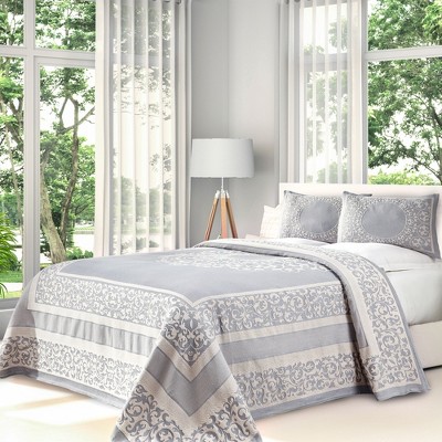 Lightweight Cotton Blend Oversized Jacquard Boho Floral Scroll Bedspread Set by Blue Nile Mills