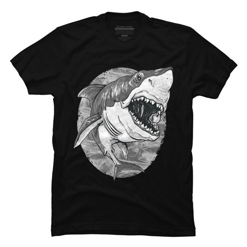Men's Design By Humans Great White Shark BW By MudgeStudios T-Shirt - Black  - Large