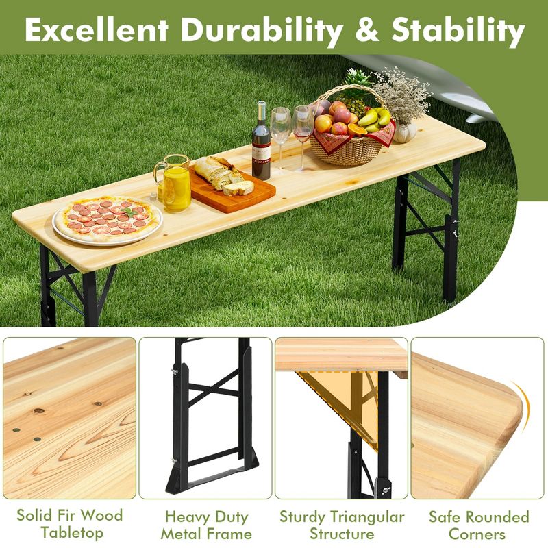 Costway 5.5 Ft Outdoor Folding Wood Picnic Table Height Adjustable Metal Frame, 5 of 8