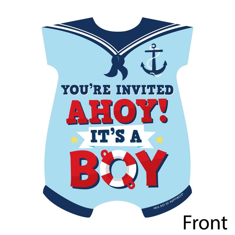 Big Dot of Happiness Ahoy It's a Boy - Shaped Fill-In Invitations - Nautical Baby Shower Invitation Cards with Envelopes - Set of 12, 3 of 8