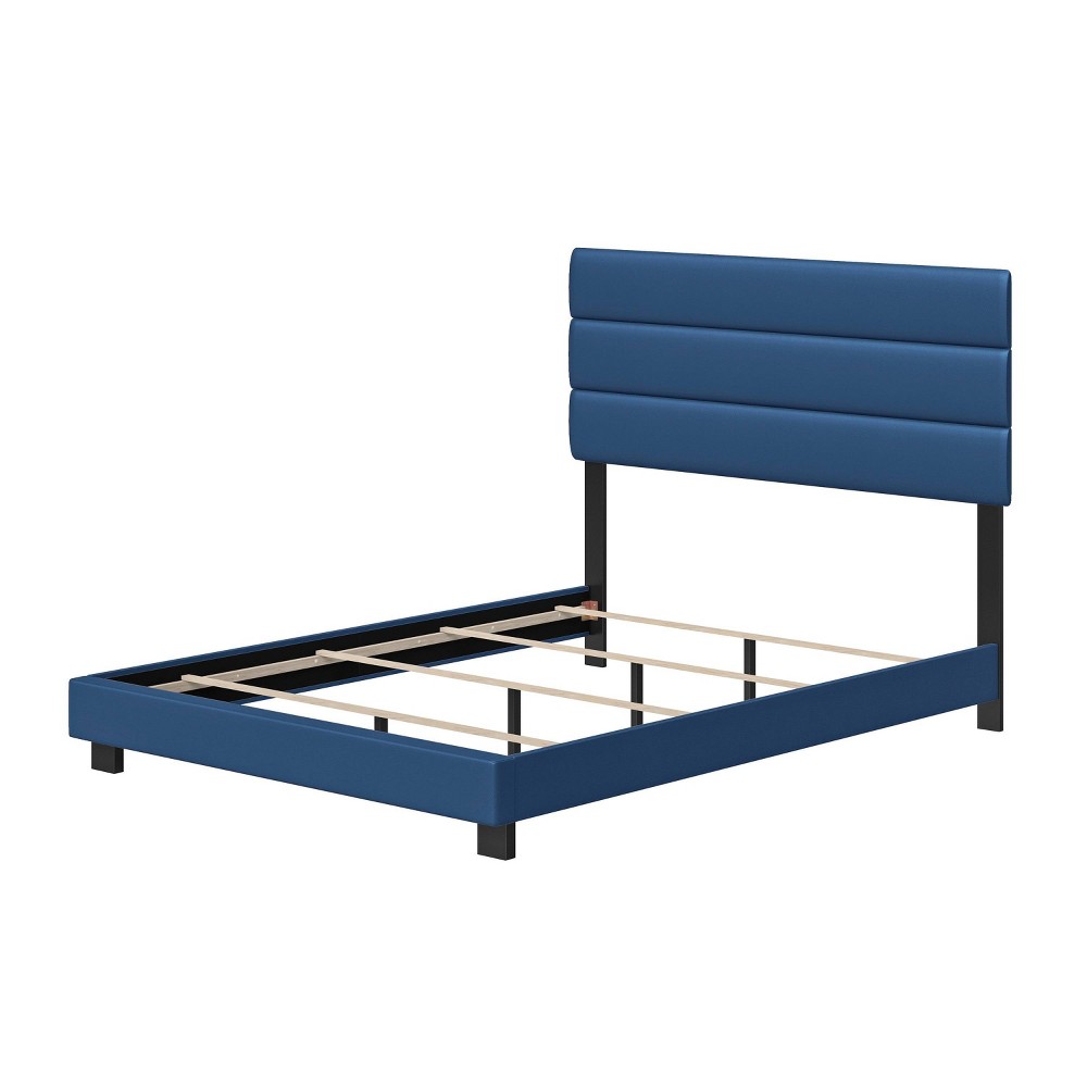 Photos - Bed Queen Caprice Faux Leather Upholstered Platform  Blue - Eco Dream