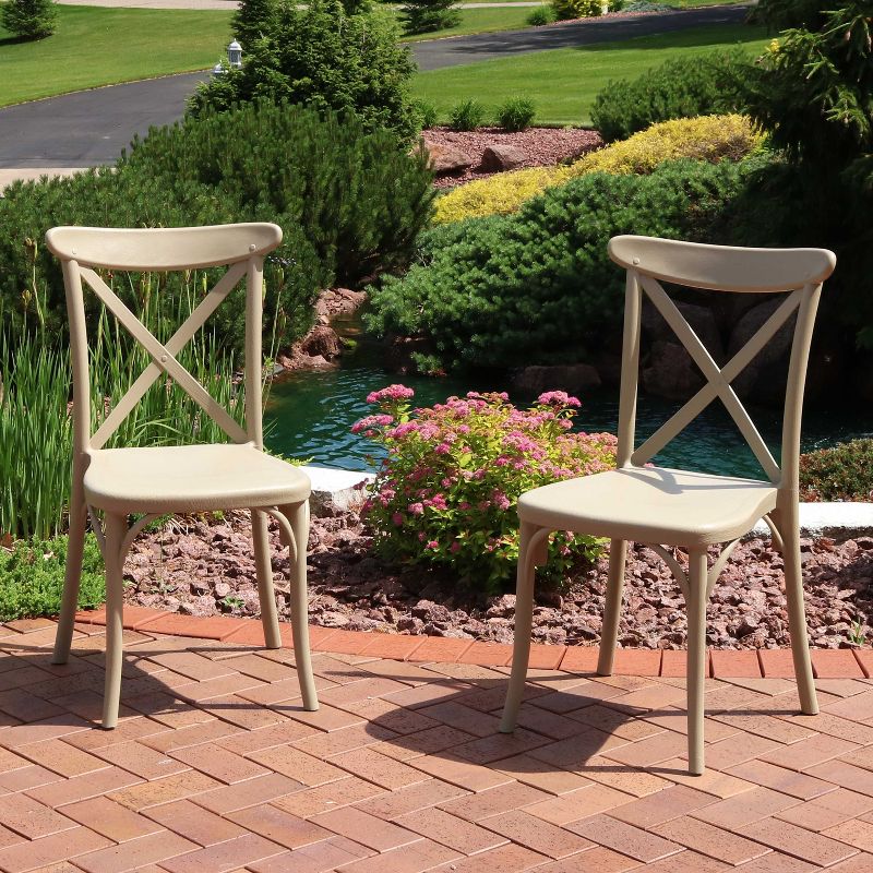 Sunnydaze Crossback Design Plastic All-Weather Commercial-Grade Bellemead Indoor/Outdoor Patio Dining Chair, Tan, 2 of 10