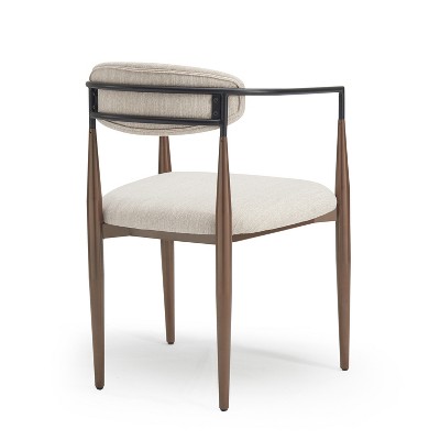Beige Upholstered Arm Chair with Coffee Gold Metal Legs