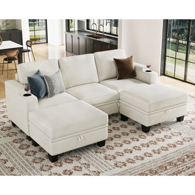 Belffin Compact U-Shaped 5-Seater Sectional - Modular Couch with Storage & Cup Holder