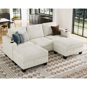 Belffin Compact U-Shaped 5-Seater Sectional - Modular Couch with Storage & Cup Holder - 1 of 4