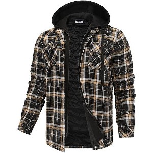 COOFANDY Men's Flannel Shirt Jacket Warm Quilted Lined Hooded Long Sleeve Plaid Shirt Jackets - 1 of 4
