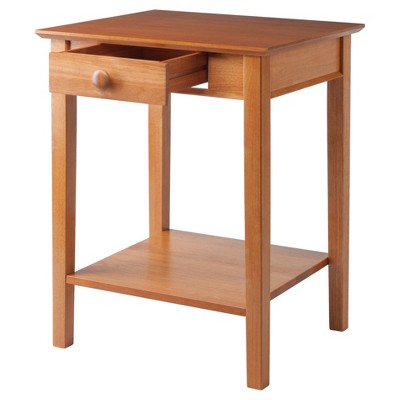 Honey Pine Wood Studio Printer & End Table with Storage Shelf
