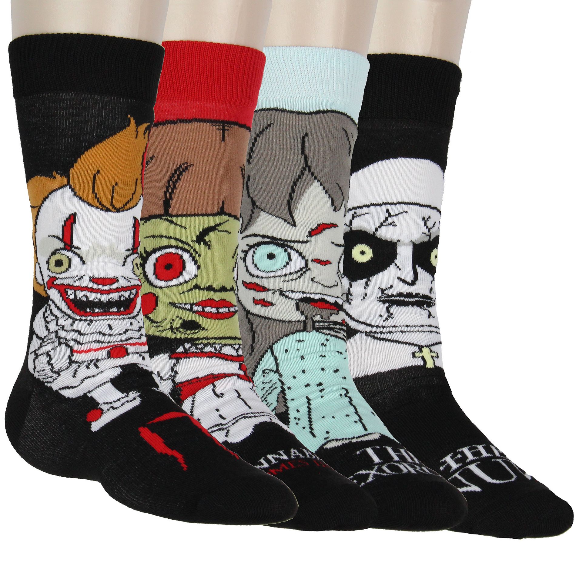 Horror Movie Collab Men's Character Big Face 4-Pack Crew Socks Shoe Size 6-12