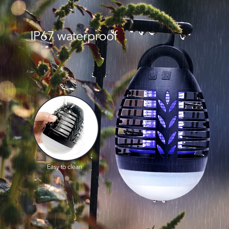 HOM Outdoor Bug Zapper - Waterproof, USB Rechargeable and Battery Powered Mosquito Killer, Insect Trap and Fly Swatter, 4 of 11