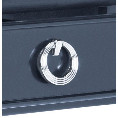 Navy Modern Glam One Drawer Nightstand with Silver Hardware