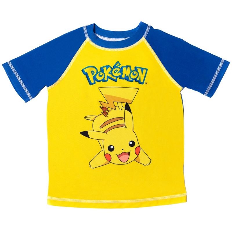 Pokemon Bulbasaur Charmander Squirtle Pikachu Pullover Rash Guard and Swim Trunks Outfit Set Toddler to Big Kid, 2 of 8