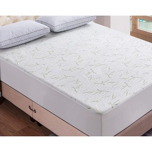 Home Mart Goods King Size Jacquard Quilted Bamboo Mattress Pad Fitted Elastic Cover Protector - Stretches up 18" Inches - 1 of 4